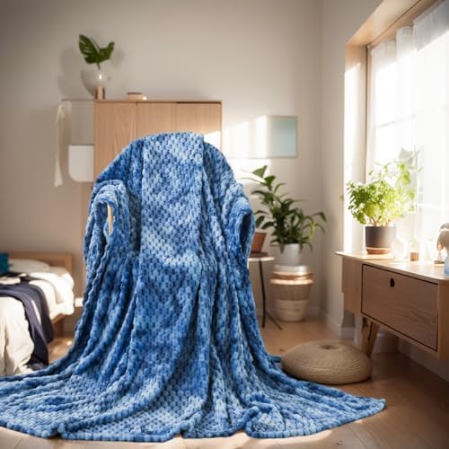 Richave Fleece Throw Blanket,Premium Lightweight Anti-Static 50x60 Inches Travel Size 3D Clouds Stylish Jacquard Throw Blanket for Couch, Cozy, Warm and Lightweight for Winter, Tie-dye Stone Blue by RICHAVE