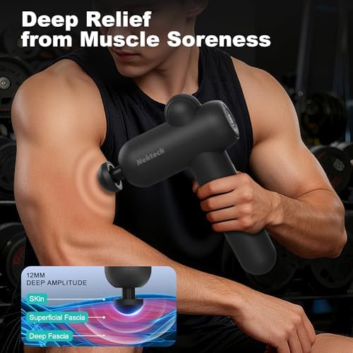Nekteck Massage Gun Deep Tissue - 12mm Amplitude, 30 Speeds, Full-Body Muscle Relaxation Device with 5-Head for Pain Relief, Quiet USB-C Rechargeable Percussion Muscle Massager for Home Office Travel - Image 2