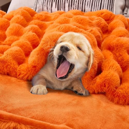 DREAMNINE Soft Faux Bubble Rabbit Fur Blanket Full Size, Thick Cozy Decorative Warm Fuzzy Fur Blanket for Bed Couch Sofa Chair Bedroom Living Room Dorm Gift, 70 * 80 Inches, Orange - Image 6