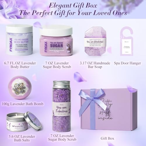 Spa Gifts for Women 7 Pcs Home Spa Kit Lavender Bath Set,Spa Gift Baskets Self Care Gifts Spa Gifts for Women Birthday,Mothers Day Basket Easter Christmas Bath Set - Image 2