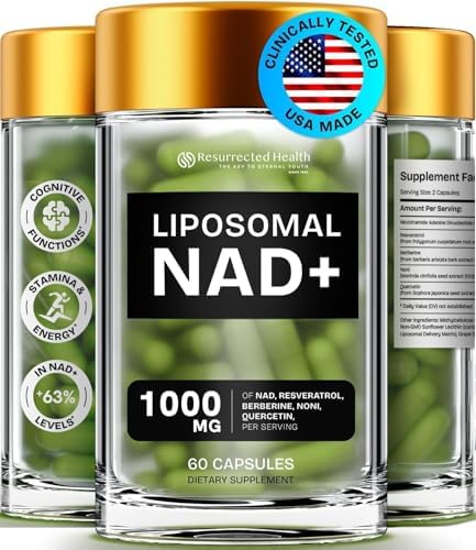 Liposomal NAD Supplement, 500mg NAD+ with Resveratrol, 60 Capsules by ResurrectedHealth