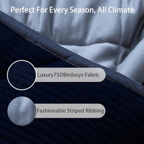 ZonLi 15lbs Weighted Blanket for Adults Sleeping, Double-Sided All Season Reversible 75D Cooling Mesh & Warm Ribbed Microfiber, 48"x72" Navy Blue Contrast Color, Machine Washable - Image 4