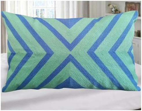 Lumbar Bed Decorative Throw Pillow Cover 12x20 Blue/Lucite Green by Unknown