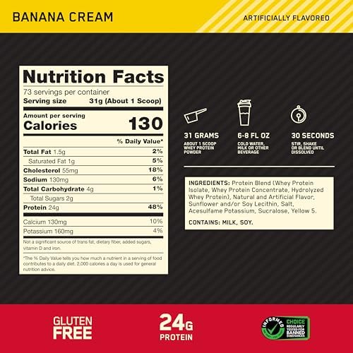 Optimum Nutrition Gold Standard Whey Protein Powder, Banana Cream, 5 LB - Image 3