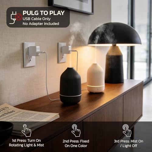 Essential Oil Diffuser, 2Pack, 100ml Aromatherapy Diffuser, Mini Ultrasonic Diffuser for Essential Oil, Home, Office, Cool Mist Humidifier with 7 Led Light, Auto Shut-Off, White & Black - Image 3