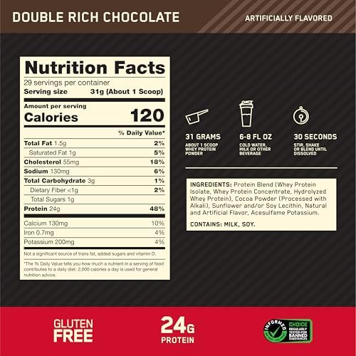 Optimum Nutrition Gold Standard 100% Whey Protein Powder, Double Rich Chocolate 1.98 Pound (Packaging May Vary) (Pack of 6) - Image 6