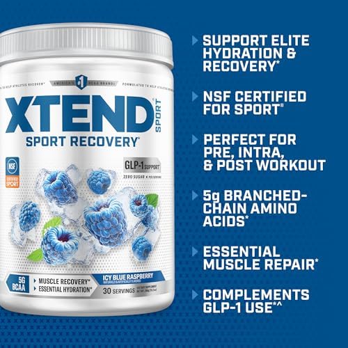 XTEND Sport BCAA Powder Blue Raspberry Ice - Electrolyte Powder for Recovery & Hydration with Amino Acids - 30 Servings - Image 3