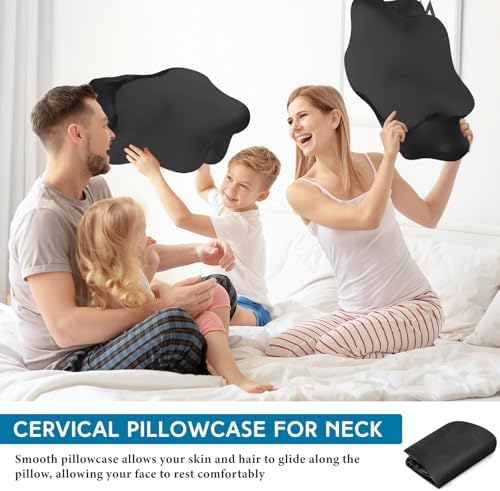 Hahafelt Cervical Neck Pillowcase (Only Pillowcase) Satin Pillow Cover with Zipper Ergonomic Contour Pillow Cover for Side Back Stomach Sleepers(Black,Queen Size) - Image 6