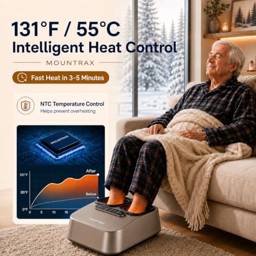 MOUNTRAX Foot Massager with Heat, Deep Shiatsu Foot Massage Machine with Air Compression, 3 Heating Levels, Adjustable Intensity & Timer, Fits Up to Men's Size 12, Foot Massager for Home & Office - Image 5