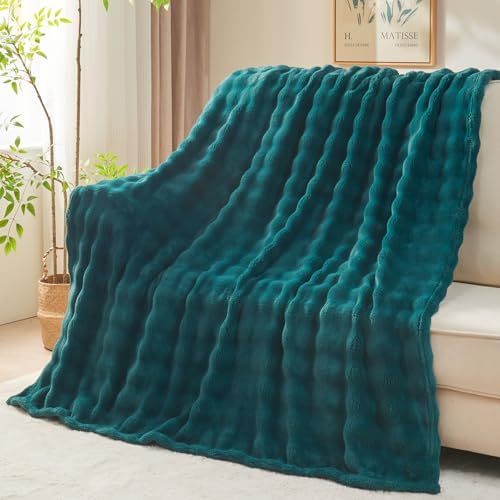 NEWCOSPLAY 3D Bubble Flannel Throw Blanket for Couch Dark Teal, 50"×60" by NEWCOSPLAY