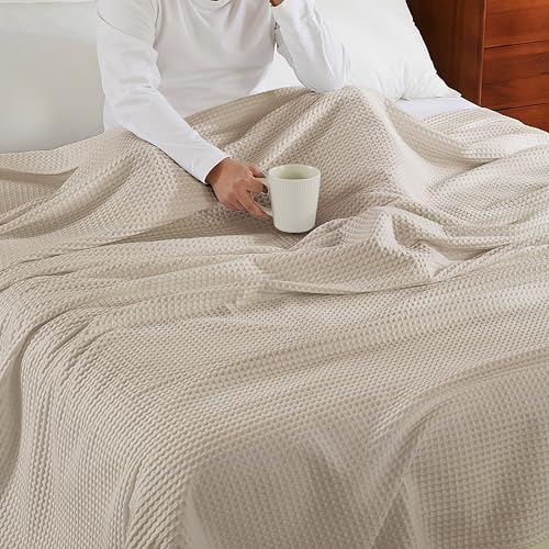 100% Egyptian Cotton Waffle Weave Throw Blanket for Bed Couch Sofa Home Decor, Soft Lightweight Bed & Couch Blanket for All Seasons (Light Khaki - King Size - 104 * 90") - Image 6