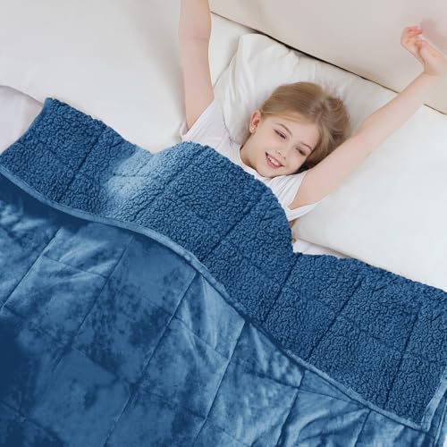 Aemicion Weighted Blanket for Adults (10lbs,48"x72",Slate Blue on Both Sides) Sherpa Fleece Heavy Blanket for Sleeping Perfect for 80-110lbs,Machine Washable by Aemicion