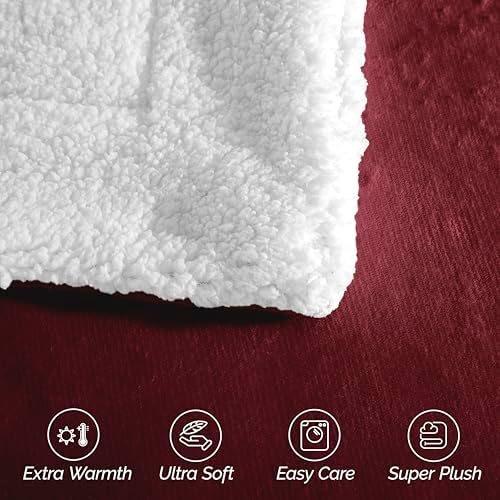 Elegant Comfort Ultra Soft Reversible Flannel Sherpa Blanket - Cozy Silky Fleece Throw for Couch, Bed - Plush Fuzzy Warm Winter Blanket for Gift, Twin, Burgundy - Image 6