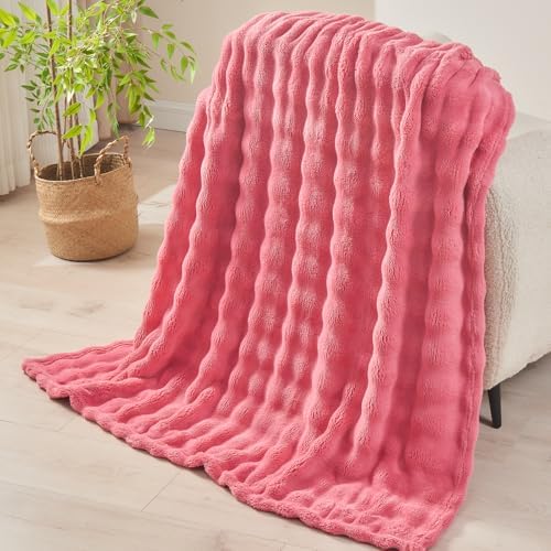 NEWCOSPLAY 3D Bubble Flannel Throw Blanket for Couch Coral Pink, 50"×60" - Image 6