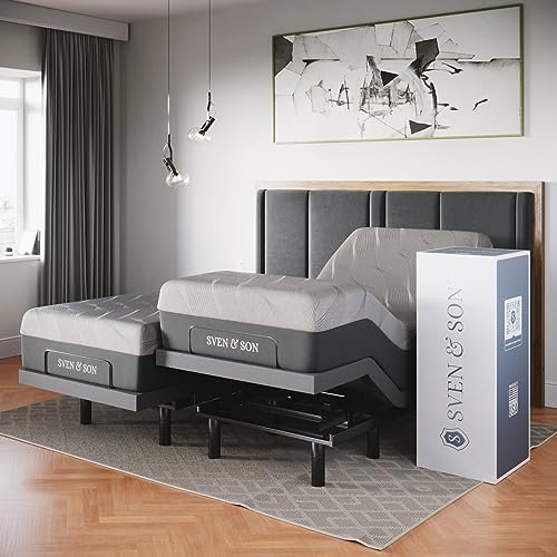 Sven & Son Classic Adjustable Bed Base, Head and Foot Lift, Massage, Under-Bed Lights, USB, Gel Memory, Zero Gravity Smart Frame - Split King + 12 inch Memory Foam Matt (Medium) by Unknown