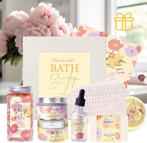 Spa Gift Set for Women, Peony 9 Pcs Bath Salts Set, Relaxation Gifts for Women, Self Care Set, Clean Moisturizing Skin, Gifts for Mom, Wife, Sister, Friend - Image 4