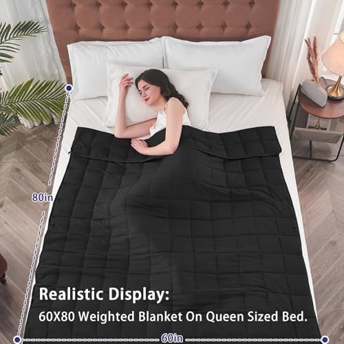 yescool Weighted Blanket for Adults (17 lbs, 60" x 80", Black) Cooling Heavy Blanket for Sleeping Perfect for 160-180 lbs, Queen Size Breathable Blanket with Premium Glass Bead, Machine Washable - Image 2