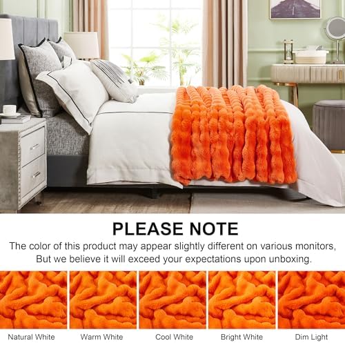 DREAMNINE Soft Faux Bubble Rabbit Fur Blanket Full Size, Thick Cozy Decorative Warm Fuzzy Fur Blanket for Bed Couch Sofa Chair Bedroom Living Room Dorm Gift, 70 * 80 Inches, Orange - Image 7
