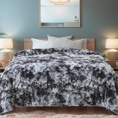 Richave Fuzzy Blanket King Size - Tie Dye Grey, Premium Lightweight Anti-Static, Plush and Furry Faux Fur, Reversible Blankets for King Calking Bed, 90x108 Inches,Tie Dye Grey by RICHAVE