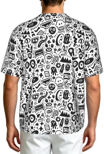 Men's Scrub Top,V-Neck Spill Wrinkle Resistant,3 Pockets-Doodle Pattern (5) - Image 2