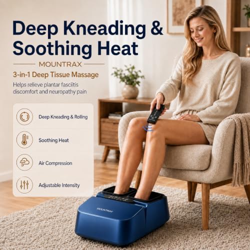 MOUNTRAX Foot Massager with Heat for Neuropathy, 2026 Upgraded, Deep Kneading Shiatsu Foot Massager for Plantar Fasciitis, Fits Up to Men Size 13, Gifts for Women Men Mom Dad Seniors(Blue) - Image 2