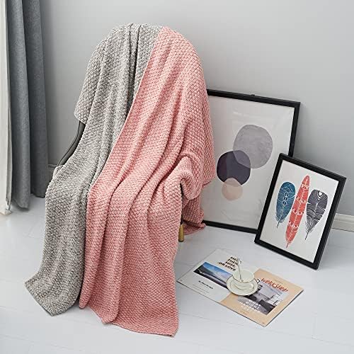 Longhui bedding 100% Cotton Knitted Throw Blanket – Pink, Soft & Cozy, Machine Washable, 51"x63" – Perfect for Living Room, Couch, Sofa, Bed or Travel - Image 4