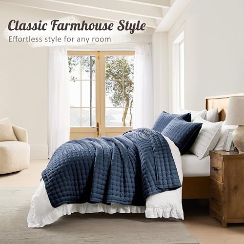 WDCOZY Navy Blue Queen Size Quilt Bedding Sets with Pillow Shams, Lightweight Soft Bedspread Coverlet, Quilted Blanket Thin Comforter Bed Cover, All Season Summer Spring, 3 Pieces, 90x90 inches - Image 6