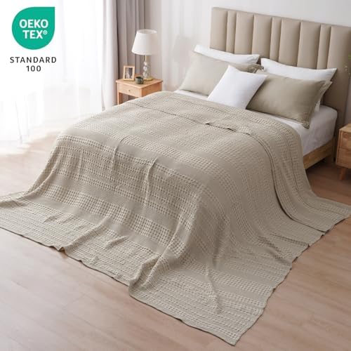 PHF Lightweight 100% Cotton Waffle Blanket, Oversized King, Pearl Gray - Image 2