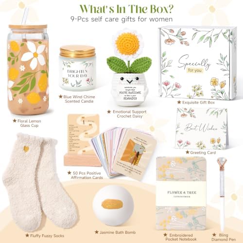 Birthday Gifts for Women, Sending Sunshine Christmas Gifts, Get Well Soon Basket Care Package with Wine tumblers for Thinking of You Her Sister Best Friend - Image 3