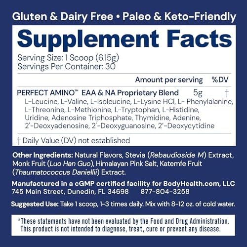 BodyHealth PerfectAmino Powder - BCAA and EAA Powder for Pre and Post Workout - Amino Acid Energy Drink for Men and Women to Support Lean Muscle and Recovery - Chocolate - 30 Servings - Image 2