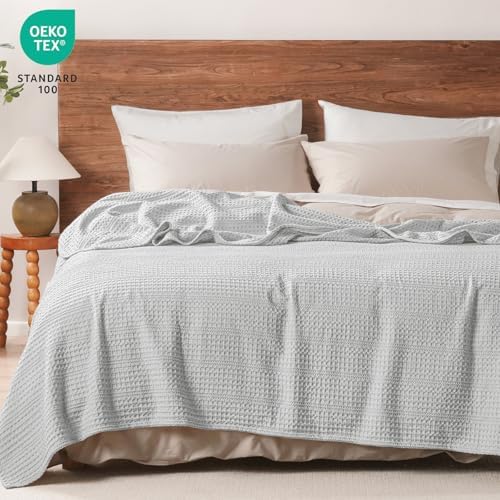 PHF Lightweight Waffle Weave Blanket Twin Size 66"x 90", Soft Woven Summer Blanket for Hot Sleepers - Aesthetic Home Decor for Couch Bed Sofa, Pet Friendly, Light Grey - Image 6