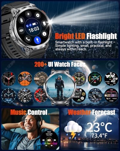 Military Smart Watch for Men, 1.85" Big Screen, Flashlight, 930mAh Battery - Image 7