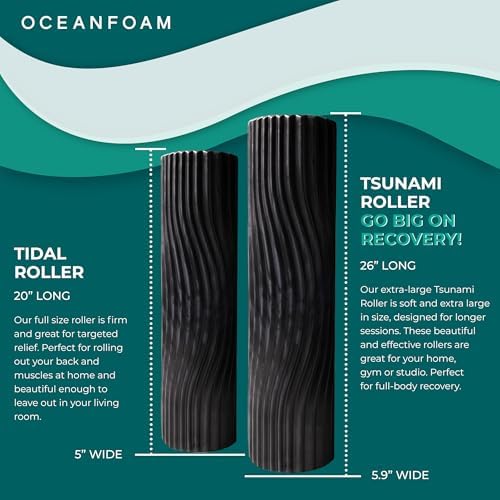 Oceanfoam Tsunami Roller (Black & Charcoal Marbled) - Extra-Large, 26" x 5.9" - Soft, Textured Foam Roller for Physical Therapy, Back Pain, Exercise & Stretching - Yoga, Athletics, & Wellness - Image 6