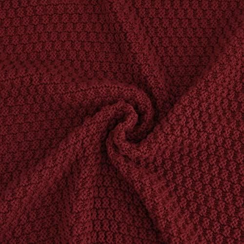 Longhui bedding 100% Cotton Knitted Throw Blanket – Burgundy, Soft & Cozy, Machine Washable, 51"x63" – Perfect for Living Room, Couch, Sofa, Bed or Travel - Image 3