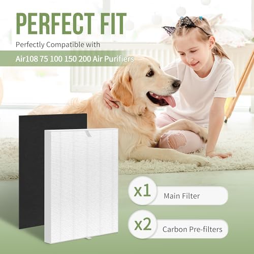 Air108 Filter Replacement Compatible with Oreck AirInstinct Air Purifier Models 75 100 108 109 150 200 | 1 Main Filter and 2 Carbon Filters - Image 2