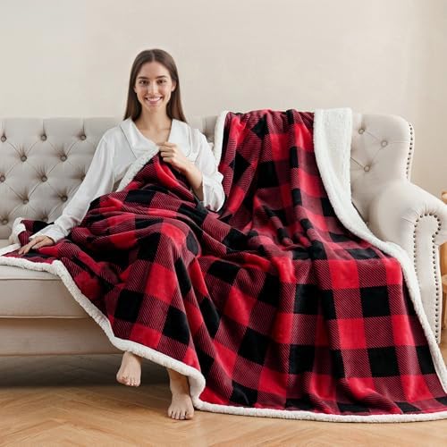 Gracelife Sherpa Fleece Throw Blanket for Couch, Fluffy Plush Warm Fuzzy Blanket for Women and Men, Cozy Thick Soft Twin Blanket for Bed (Red, 80"*90") - Image 3