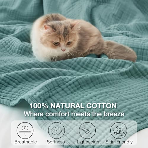 100% Cotton Muslin Blanket Twin XL 66" x 90", Breathable and Cooling Bed Blankets, Soft Boho Bedspread, Gauze Bedding for Adults All Season, Turquoise, Teal - Image 6