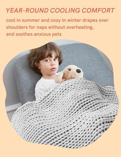 YnM Cooling Weighted Blanket, 100% Cotton Handmade Chunky Knitted Blanket, Weighted Lap, Breathable Heavy Blankets, Machine Washable Throw for Sleep or Home Decor (Light Grey, 40x50 Inch, 7lbs) - Image 5