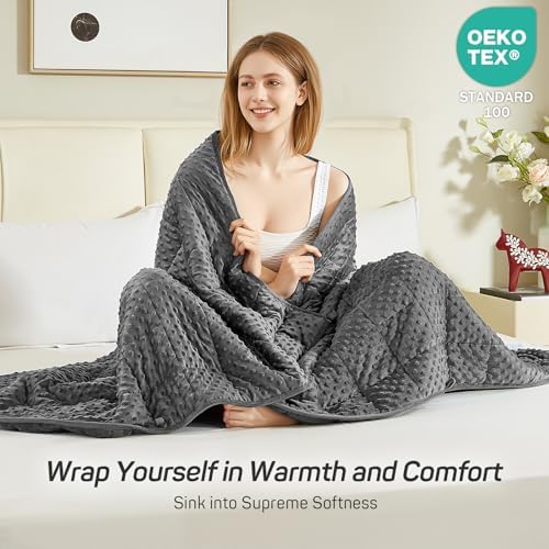 Weighted Blanket 15lbs for Adults, Ultra Soft Minky Dot Heavy Blankets for Sleep, Breathable Washable Throw Blanket with Glass Beads, 48"x72" Twin Size, Grey - Image 3