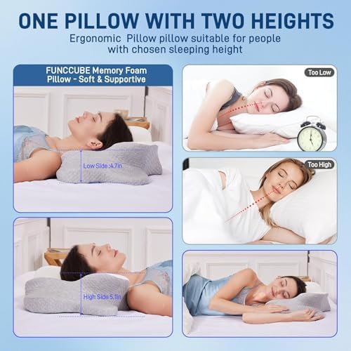 Cervical Neck Pillow - Memory Foam Pillow for Pain Relief Sleeping, Ergonomic Neck Support Contour Pillows for Side Back Stomach Sleepers,Orthopedic Breathable Pillowcase (Grey White) - Image 5