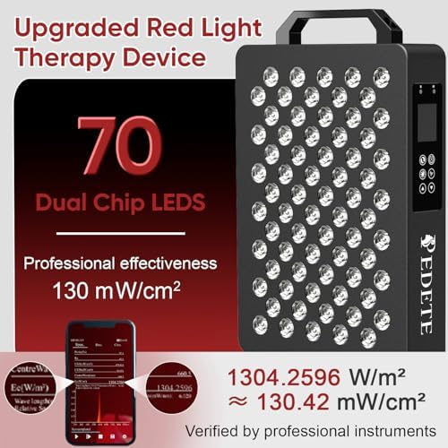 Red Light Therapy for Face and Body, 630nm 660nm 810nm and 850nm Near Infrared Light Therapy Panel, 70 Dual Chip LEDs, High Power LED Light Therapy Device for Skin Care, Sleep, Pain Relief. M70 - Image 4