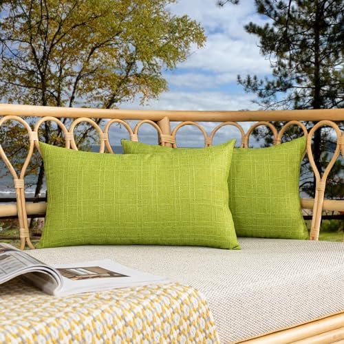Kevin Textile Outdoor Waterproof 14”x24” Lumbar Pillow Covers 2 Pack, Green by KevinTextile
