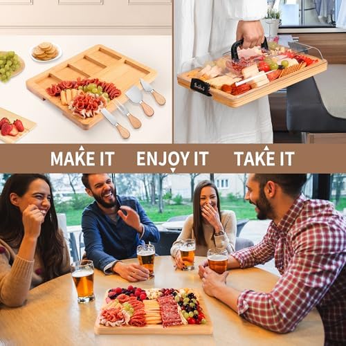 CAWIU Portable Charcuterie Board with Lid, Travel Cheese Board & Snack Tray - Image 3
