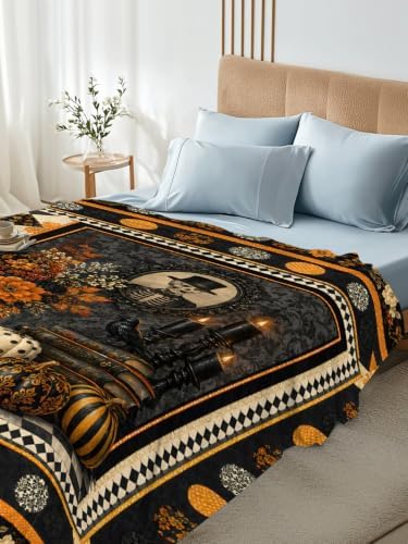 Halloween California King Flat Sheet Pumpkin Floral Vase Flat Sheets Only Soft Bedding Top Sheets Skeleton Book Candle Plaid Cal King Bed Sheet for All Season Bedroom Dorm Halloween Decor - Image 5