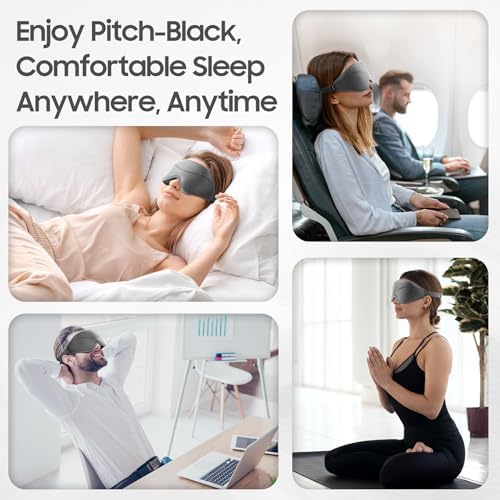 Sleep Mask - Total Blackout 3D Sleeping Mask, Super Lightweight & Silky Soft Eye Mask for Sleeping, Fully Adjustable Fit for Home, Office, Traveling, Meditation, Yoga, Gray, Mothers Day Gifts - Image 6