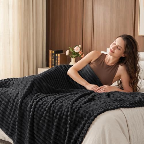 BEDELITE Ribbed Twin Blanket for Couch & Bed, Black, 66"x90" - Image 3
