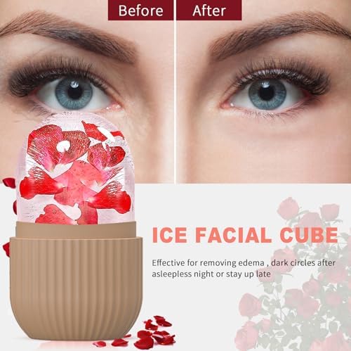 Joyeee Ice Face Roller, Reusable Silicone Mold Face Massage Eye Facial Beauty Skin Care Tools Apply Ice for Shrink Pores Anti Wrinkle Reduce Puffiness Improve Skin Elasticity, Striped, Brown - Image 4