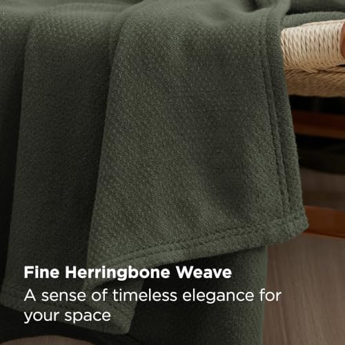 Bedsure 100% Cotton Blanket, Herringbone Weave, King, Green - Image 3
