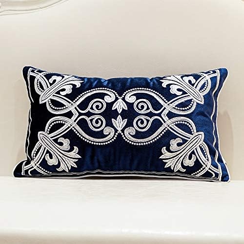 Avigers Lumbar Pillow Cover 12 x 20 Inch, Blue, Velvet, Hidden Zipper by Avigers