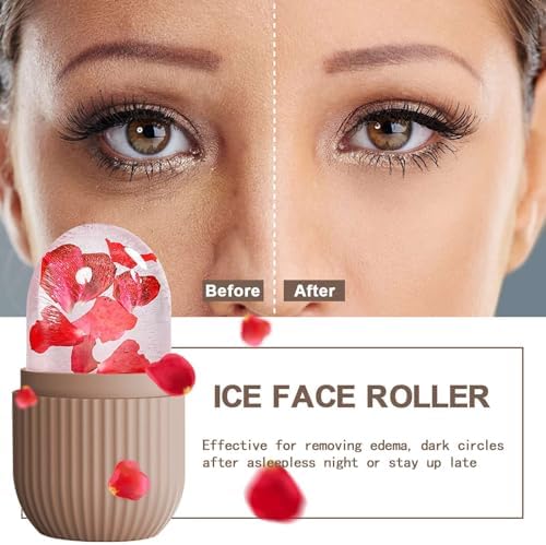 XHJRI Ice Face Roller Massager,Ice Cube Roller for Face, Eyes and Neck Naturally Conditioning and Skin Care,De-Puff Eye Bags,Reduce Migraine Pain,Reusable Massage Silicone Ice Mold (Coffee) - Image 2